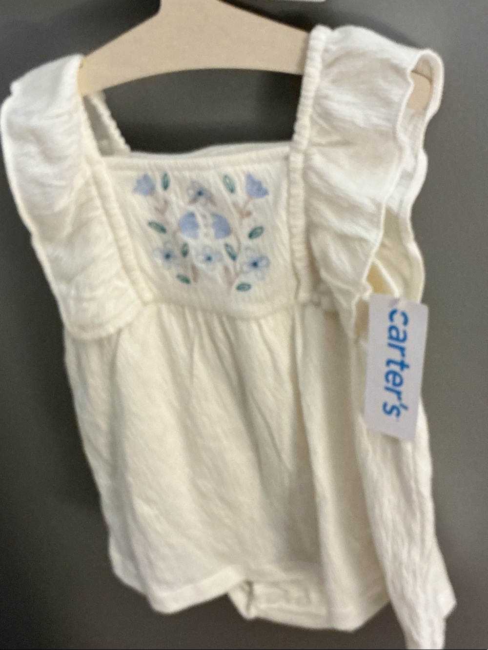 Carter's Cream Tank Top  body suit with Blue Floral Embroidery. NWT